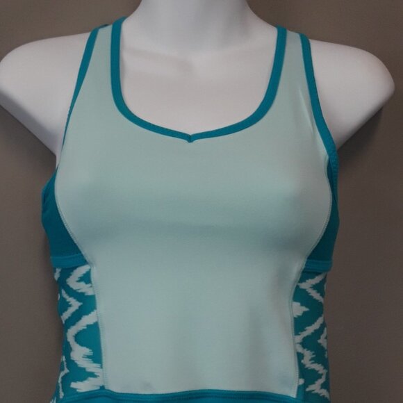 IVIVVA Teal Zig Zag Criss Cross Athletic Tank Top - Picture 2 of 10